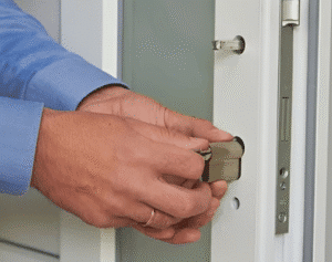 Home New lock installing in a wooden door